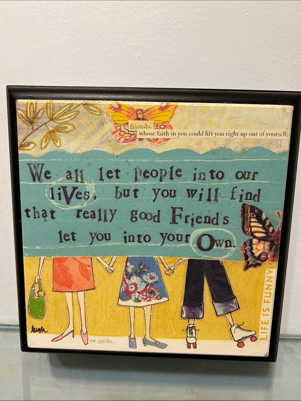 Friendship Quote Wall Art in Teal and Yellow and Black